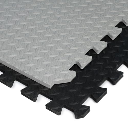 Image of eHomeKart Gym Mats for Floor for Home and Living Room, Interlocking Rubber Floor Gym Mat for Workout at Home, Super Absorbent EVA Foam Workout Mat- 60x60cm - 12mm, Black & Grey (16 Tiles - 64Sqft)