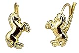 Schöne Ohrringe mit Pferd in echt Gelbgold 333. Für Kinder und Pferdeliebhaber.
