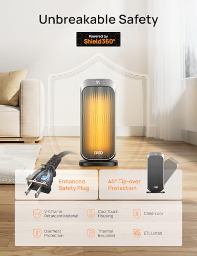 DREO Quiet Space Heater, 1500W Portable Heaters for Indoor Use with Remote, 70° Oscillation, Fast and Safety Electric PTC Ceramic for Desk Office Bedroom, 12H Timer