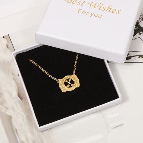 14K Gold Belt Buckle Necklace Western Style Initial Letter Pendant Necklace, Decorative Belt Buckle Frame Design