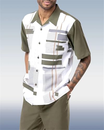 TIFIYA Men's Shirts 2 Piece Suits Striped Short Sleeve Pants Sets,Fashion Big and Tall Clothing for Men S-5XL2