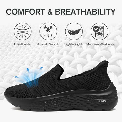 ZURIN Womens Slip On Walking Shoes with Arch Support,Lightweight No Lace Sneakers,Non Slip Breathable Tennis Shoes,Casual Travel Work Shoes3