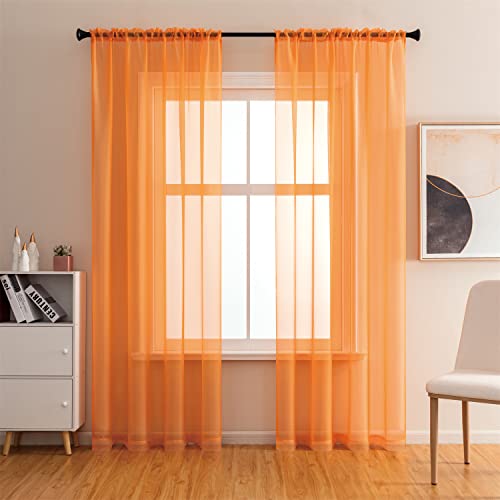 GYROHOME Lot de 2 voilages à Passe-Tringle, filtrant la lumière du Soleil, protège l'intimité en Polyester, pour Chambre à Coucher, terrasse, Orange, 100 x 120 cm