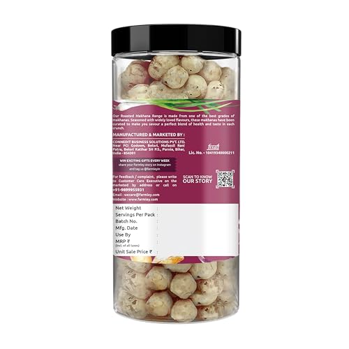 Farmley Makhana Healthy Protein Snacks | Gluten Free Plant Based Roasted & Flavoured Crisps (Pack of 1) | Fox Nuts | High Protein/Fiber | Healthy Snacks | Popped Lotus Seed - Cream & Onion | 3.20 Oz