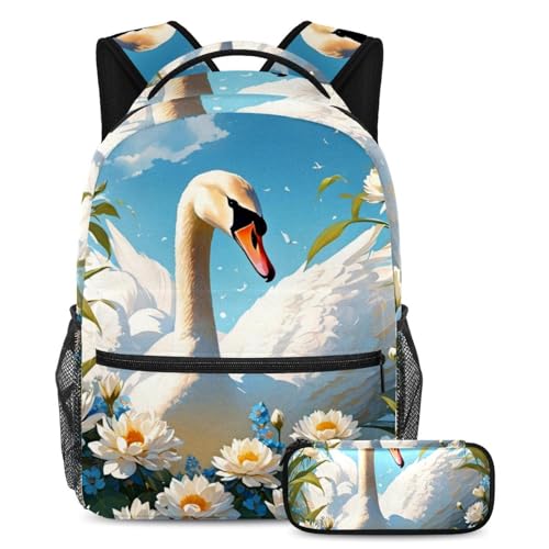 Sac à dos d'école motif cygne idéal pour le collège, le lycée et les sorties de week-end