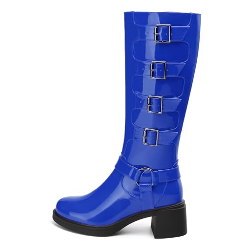 Women's Knee High Boots, Round Toe Low Heels Booties, Side Zipper Fashion Buckle Solid Knee High Boots for Women2