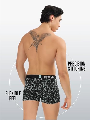 Image of Freecultr Men's Cotton Stretch Printed Trunks | Soft Breathable Innerwear with Stylish Logo Waistband | Comfort Fit Trunks for Everyday Wear