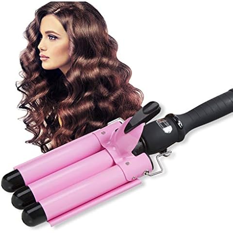 3 Barrel Curling Iron Wand with LCD Temperature Display - 1 Inch Professional Salon Ceramic Triple Barrels Curling Iron (Pink) Cover