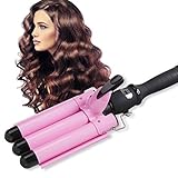 3 Barrel Curling Iron Wand with LCD Temperature Display - 1 Inch Professional Salon Ceramic Triple B
