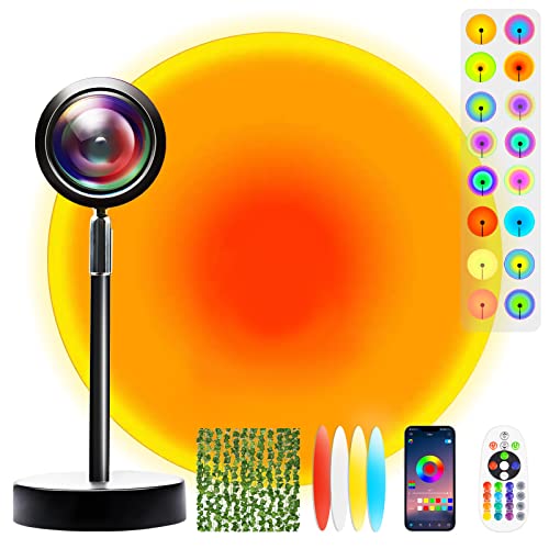 Freefa Best 64 Colors Sunset Lamp - App Control Rainbow Sunset Projection Lamp with Fake Ivy Leaves - Perfect for Ticktok Bedroom Room Decor Living roon Table Night Light Sun Light
