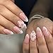 24Pcs French Tip Fake Nails Medium Almond Press on Nails 3D Flower Nails Press Ons Glossy Full Cover False Nails Acrylic Glue on Nail Reusable Stick on Nail for Women Decorations Set