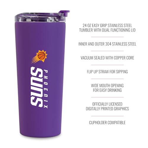 Image of Rico Industries NBA Basketball Phoenix Suns Purple 24oz Stainless Steel Tumbler with Lid and Dual Functioning Lid