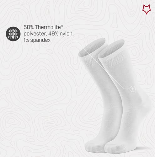 Foxriver Wick Dry Therm A Wick Crew Liner Socks Ultra Lightweight Warm Sock Liners For Men And Women With Moisture Wicking Fabric - White - Large, (4421) #TOP3