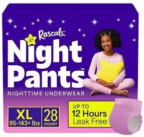 Rascals + Friends Night Pants, Absorbent Girls Nighttime Bedwetting Underwear, Gabby's~Dollhouse, (38-70 lbs), (XL, 28 Count)