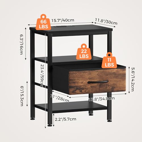OLIXIS Nightstand with Charging Station, Beside Table with Fabric Drawer by OLIXIS - Used condition - Image 3