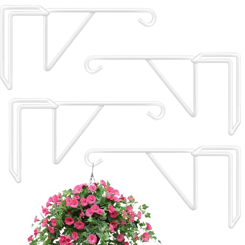 Gicare 4 Pack Vinyl Fence Hooks Heavy Duty Durable White Fence Plant Hangers for Outdoor Over The Fence Hooks Patio Hooks for Hanging Plants Flower Baskets Bird feeders Lights Pool Equipment