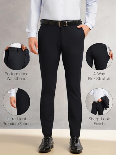Image of Thomas Scott Men's Regular Fit Mid-Rise Solid Formal Performance Trouser | Flexi-Waist & 4-Way Stretch | 4 Pockets | Button Closure