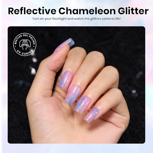 Image of Beetles Chameleon Gel Polish Set - 6 Colors Crushed Diamond Glitter Gel Polish, Sparkle Pink Purple Blue Soak Off UV LED Gel Nail Kit DIY Manicure Spring Gift for Women