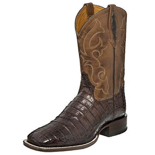 Tony Lama Men's Cafe Burnished Caiman Belly Cowboy Boot Wide Squa...