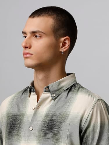 Image of THE BEAR HOUSE Men's Checked Slim Fit Cotton Casual Shirt | Green1 | TBH-SIVIA-GR