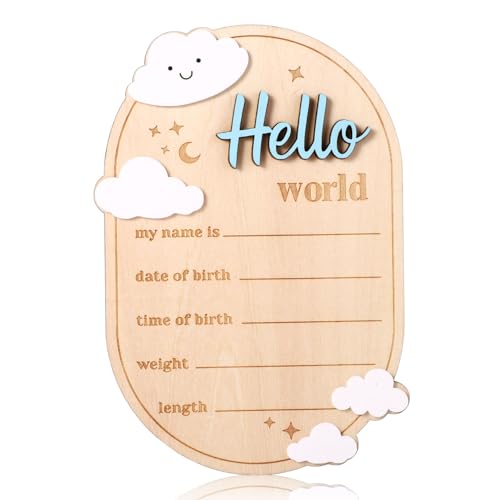 Gosknor Letrero con Anuncio de Bebé, 15x10,5cm Madera Letrero Anuncio Nacimiento Bebe Ideal Hogar Guardería Hospital Registrar Nombre Fecha Longitud y Peso