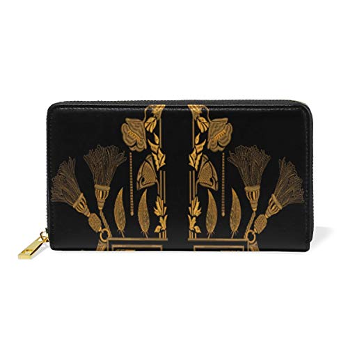 Preisvergleich Produktbild GIGIJY Portemonnaie mit ethnischem ägyptischem Muster, mehrere Kreditkartenfächer, Tasche für Frauen, echtes Leder, mit Reißverschluss