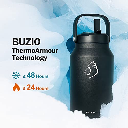 Buzio 64Oz Insulated Water Bottle With Straw Lid, Half Gallon Double Wall Stainless Steel Water Bottle With Handle, 3.74" Wide Mouth Bpa-Free Sweat-Proof Sports Water Flask Thermo Mug, Keep Hot Cold #TOP1