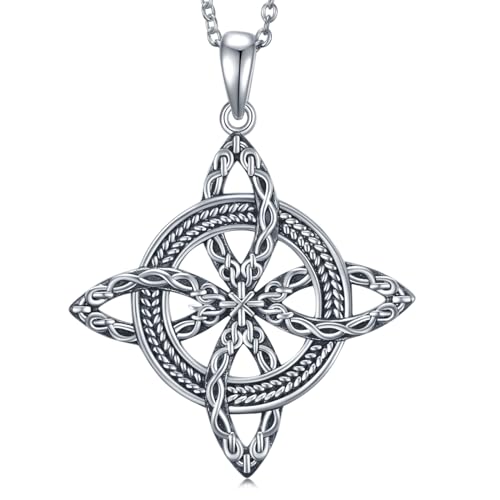Witches Knot Necklace for Women 925 Sterling Silver Witch Pendant Necklace Good Luck Irish Pagan Wiccan Jewelry Gift for Women
