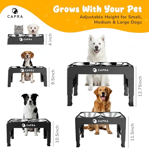CAPRA Dog Bowls with Stand, Raised Dog Bowl Feeder with 2 Large 1300ml Stainless Steel Bowls, Adjustable Height, Foldable, Non-Slip, Easy Clean for All Dog Sizes (Bowls+Stand+Mat) - Image 3