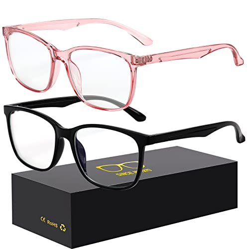 Oilway Blue-Light Blocking Glasses (Clear Lens, Black + Pink Frame)