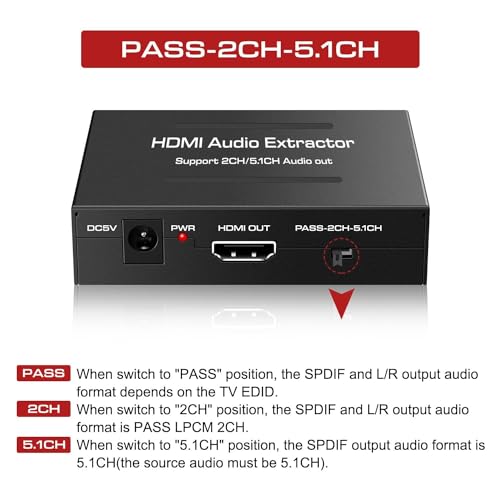 Image of Etzin 4K@30HZ HDMI Audio Extractor Splitter,HDMI to HDMI Audio Converter+Optical Toslink SPDIF+RCA L /R Stereo Analog Audio, Compatible with Gaming Console and Tv Box and More-EPL-562H.