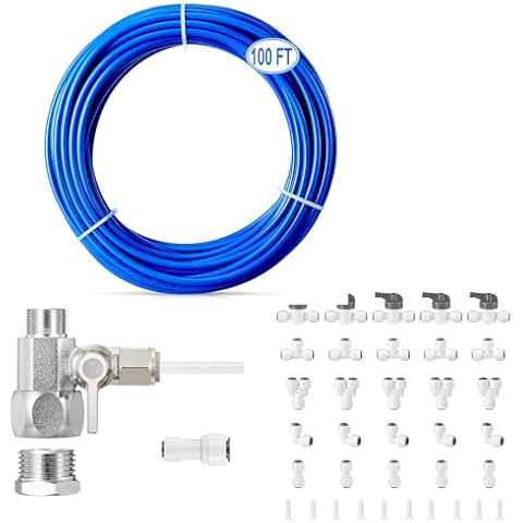 100FT 1/4 Inch RO Water Tubing + Feed Water Adapter 3/8"x3/8"x1/4" or G 1/2"xG 1/2"x1/4" + 35 Pcs 1/4 Inch Quick Connect Fittings for RO(Reverse Osmosis) Water Purifier Filter System Cover