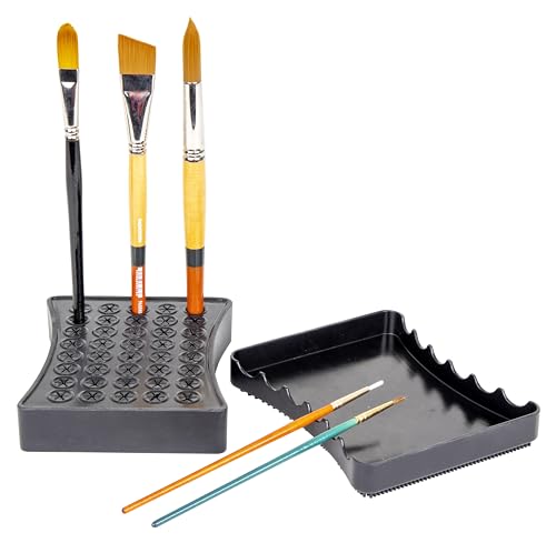 Image of ArtBin Black Brush Drying Rack & Organizer Set | Paint & Craft Brush Holder with Cleansing Mat & Mixing Tray | Durable Stain Resistant Design | Artist Brush Stand | 2 Piece Kit