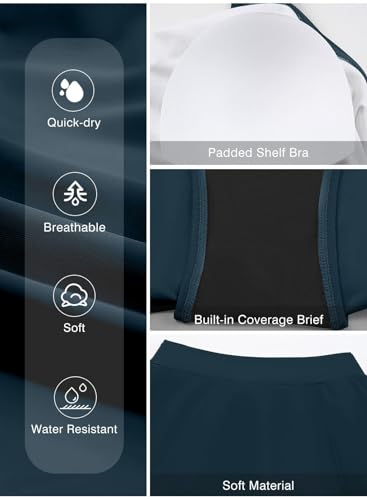 Aleumdr Women Vintage Tummy Control Two Piece Tankini Swimsuits Swimdress Push up Swimwear Bathing Suits - Image 5