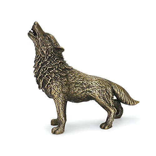 Estatua pequeña de lobo de bronce 5.7 x 1.7 x 5 pulgadas miniatura 4