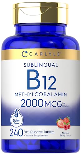 Carlyle B12 Vitamin 2000 mcg | 240 Fast Dissolve Tablets | Sublingual Methylcobalamin | Berry Flavor | Vegetarian, Non-GMO & Gluten Free Supplement