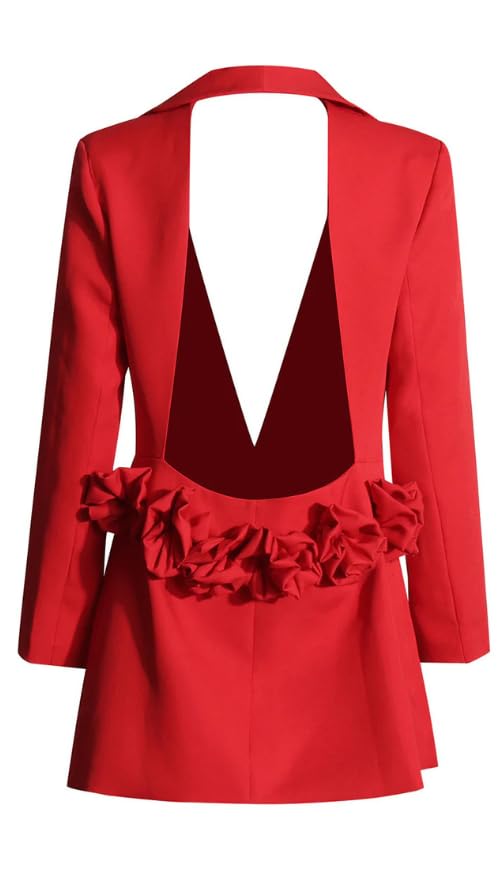 Sophisticated & Feminine Floral Cutout Backless Dress | Intricate Floral Cutouts, Chic Backless Design | Versatile Elegance for Office, Evening & Events | Exclusive Women's Essential S Size Red