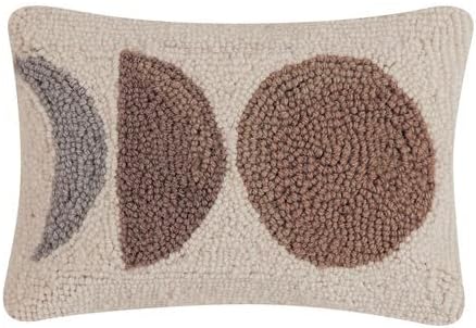 Peking Handicraft Neutral Moons, Hook Pillow, Wool and Poly Velvet