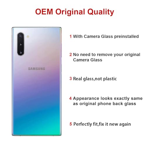 Rear Back Glass Replacement for Samsung Galaxy Note 10 6.3 inches with Reparing Toolkit and Pre-Installed Adhesive (Aura Glow)