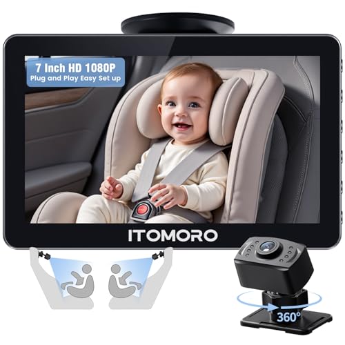Image of Itomoro Rear Facing Mirrors, 7'' HD 1080P Baby Car Camera, Infrared Night Vision Function Camera with 150° Wide View & 360° Rotatable Easy Installation in 5 Mins