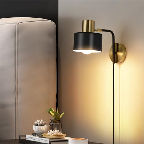 QJUZO Lampada Da Parete E27 Nera E Oro, Lampada Muro Industriale Vintage Applique Da Parete Interno Metallo Orientabile Per Soggiorno, Cucina, Corridoio Illuminazione Da Parete