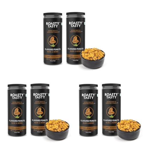 Image of Roasty Tasty Olive & Herbs Flavour Roasted Peanuts|Healthy Snacks|Rich In Protein & Fibre|Roasted, Not Fried Snacks|Healthy Food|Namkeen Peanuts|Crunchy Masala Peanuts|Pack Of 6 (150G Each)