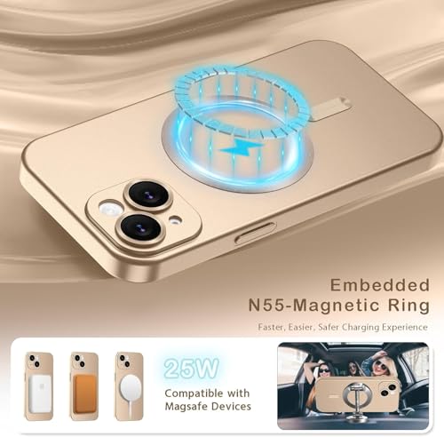 Image of DIZORO Magnetic Case for iPhone 13 / iPhone 14 Cover [Compatible with MagSafe][Built-in Camera Lens Protector] Slim Soft Silicone Bumper Shockproof Metallic Luster Back Cover Phone Cases (Desert)
