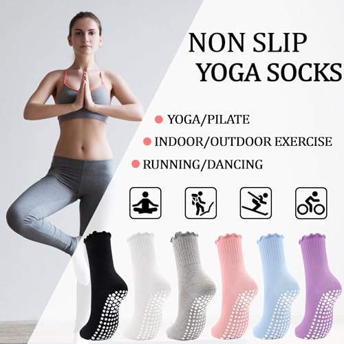 GRPSKCOS Non Slip Yoga Socks 4 Pairs Women Pilates Grip Socks for Yoga Barre Home Workout Hospital Size 5-83