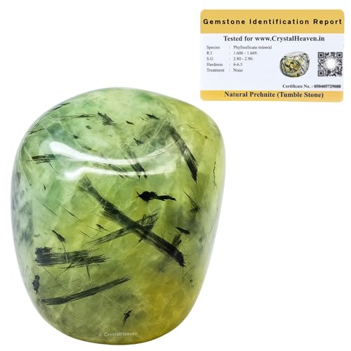 Image of Certified Prehnite Crystal Healing Tumbled Stone, Natural Polished Crystals for DIY Crafts, Manifestation, Meditation, Pooja Feng Shui and Reiki Healing (30 Grams)
