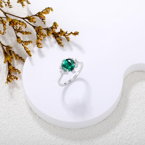 Large Emerald Halo Ring 925 Sterling Silver Round Cut Emerald Ring 8mm engagement Ring for Women3