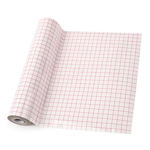 THANMAO Clear Vinyl Transfer Paper Tape Roll 12" x 16.4 FT,Red Alignment Grid Clear，Transfer Paper for Cricut Silhouette Cameo for Adhesive Vinyl/Decals/Signs/Windows/Stickers