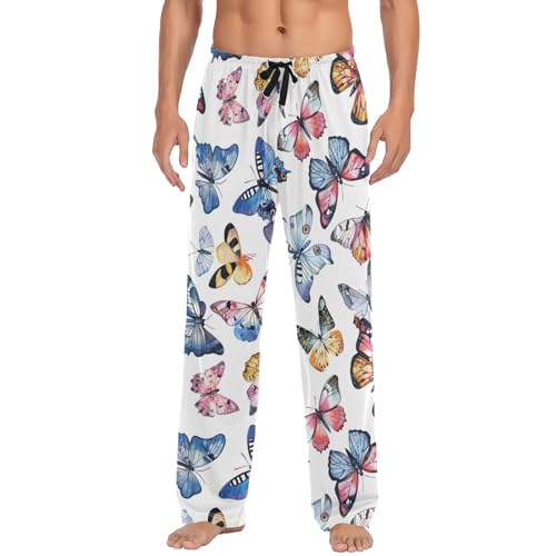 Mens Pajama Pants Colorful Butterflies Animals Soft Lounge Sleep Pj Bottoms with Drawstring Pockets2