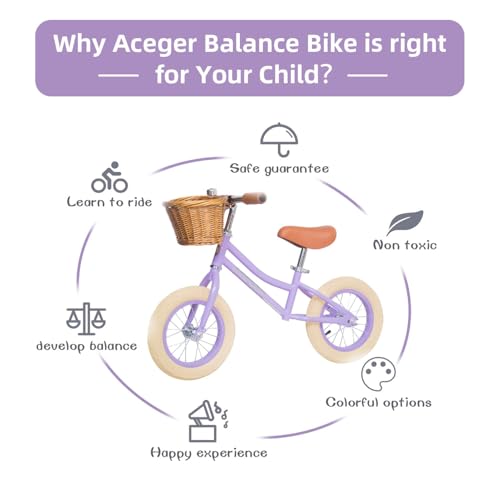Image of ACEGER 12 inch Kids Balance Bike with Basket, Toddler Bicycle for Early Learning Leg Strength and Steady Balancing, Durable Frame&Tool-Free Adjustable Seat, Gift Bike for 2-5 Kids, No Brake