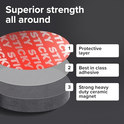 Image of Strong Ceramic Round Magnets with Adhesive Backing (0.7x0.12 /18x3mm, 50 pcs) - Heavy Duty Sticky Magnets, Non-Corrosive, Versatile for Home, Office, Workshop, Whiteboard, Fridge and Hobby Use